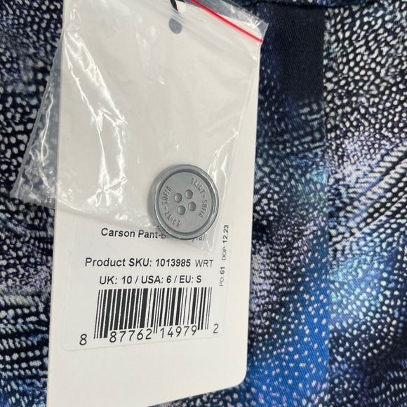 Saint & Sophia Abstract Black Blue Viscose Wide Leg High Rise Luxury Pants 6 - Picture 6 of 10